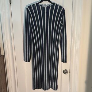 Zara Navy and White Striped Long Sleeve Dress